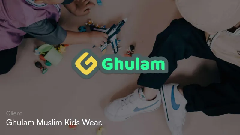 Ghulam Muslim Kids Wear logo on a photo of children playing